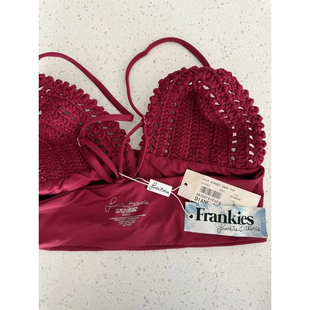 Frankies Bikinis Ayla Crochet Bikini Top - Racerback - Merlot - Small - NWT